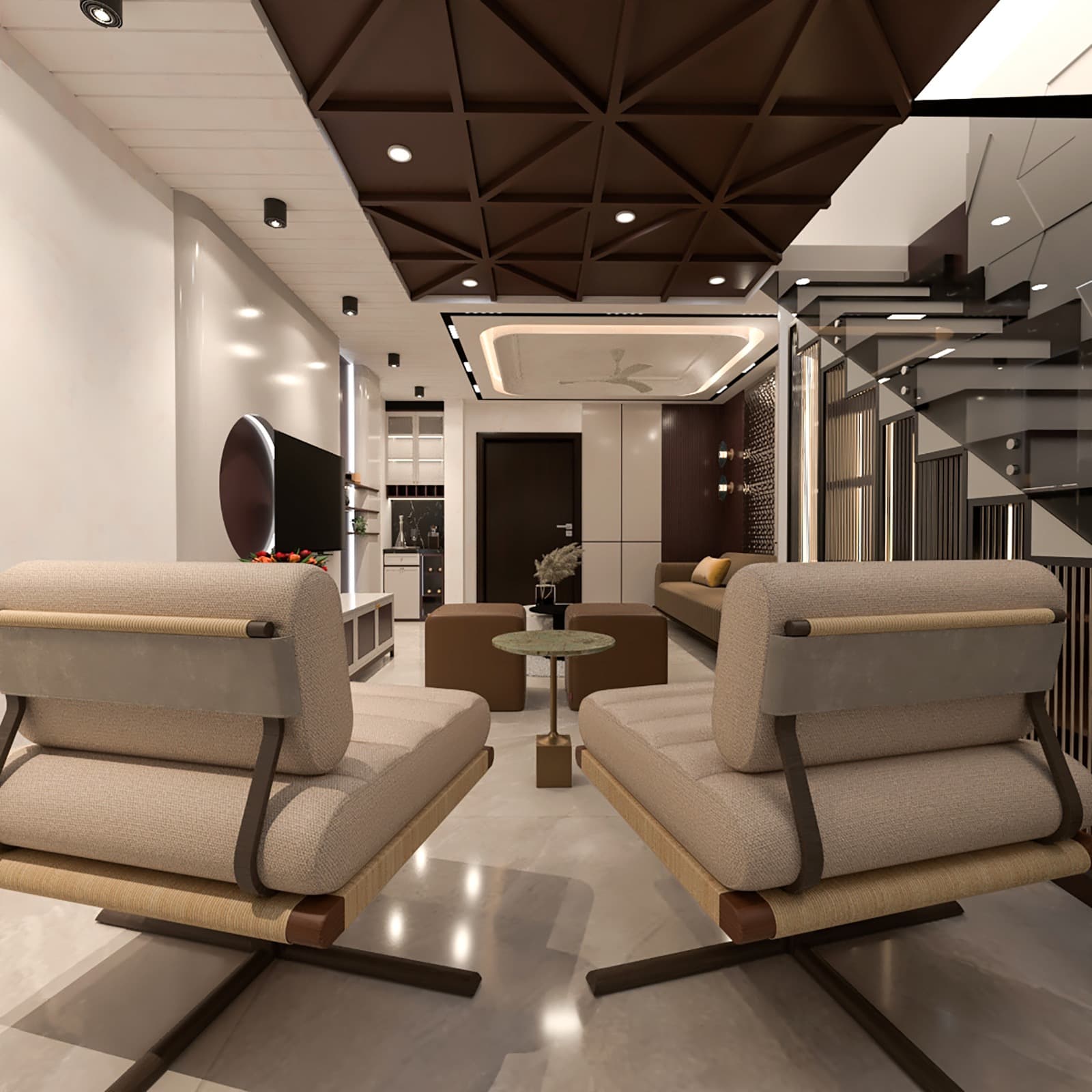 Modern residential structure designed in Delhi by DD Interiors Architecture
